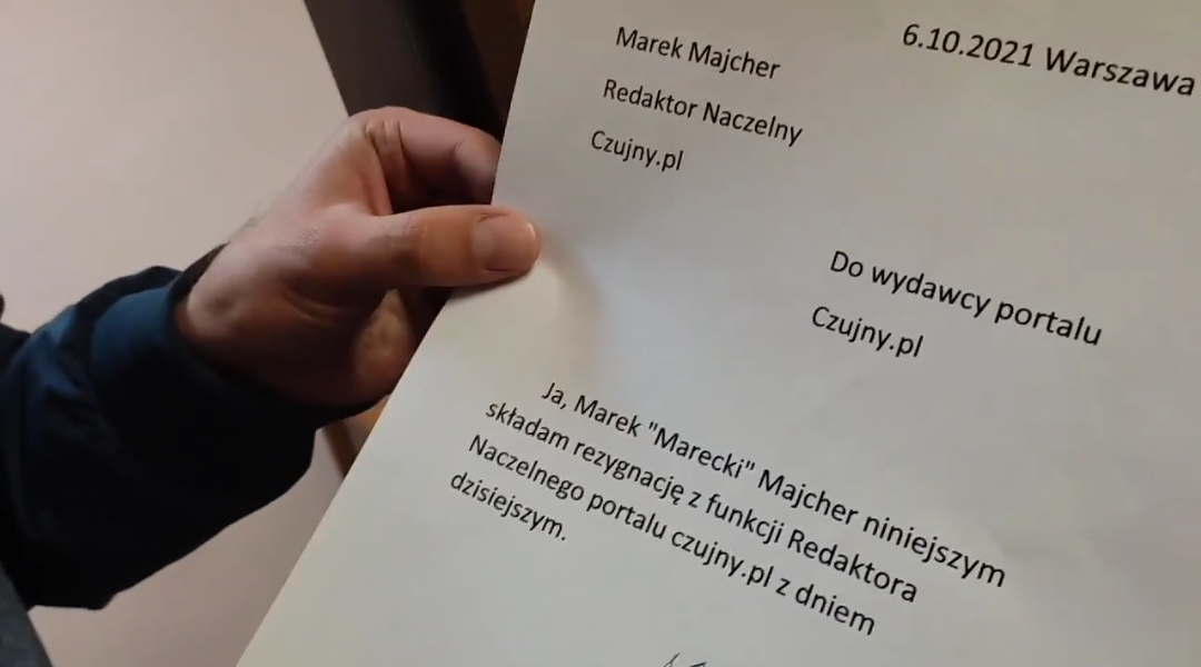 Marek Majcher złożył rezygnację z funkcji redaktora naczelnego portalu czujny.pl